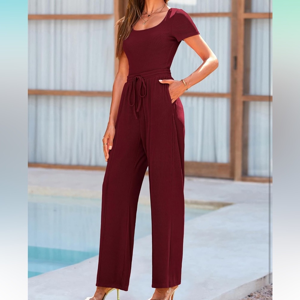 Women's Wide Leg two piece (jumpsuit affect) in Burgundy